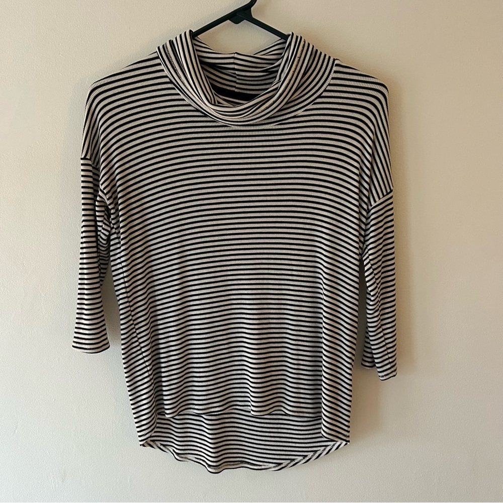 W5 by Anthropologie Black and White Striped Cowl Neck Top